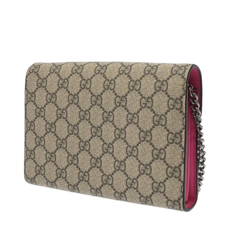Gucci Pink GG Beige Chain Wallet Supreme Canvas Pink Tan